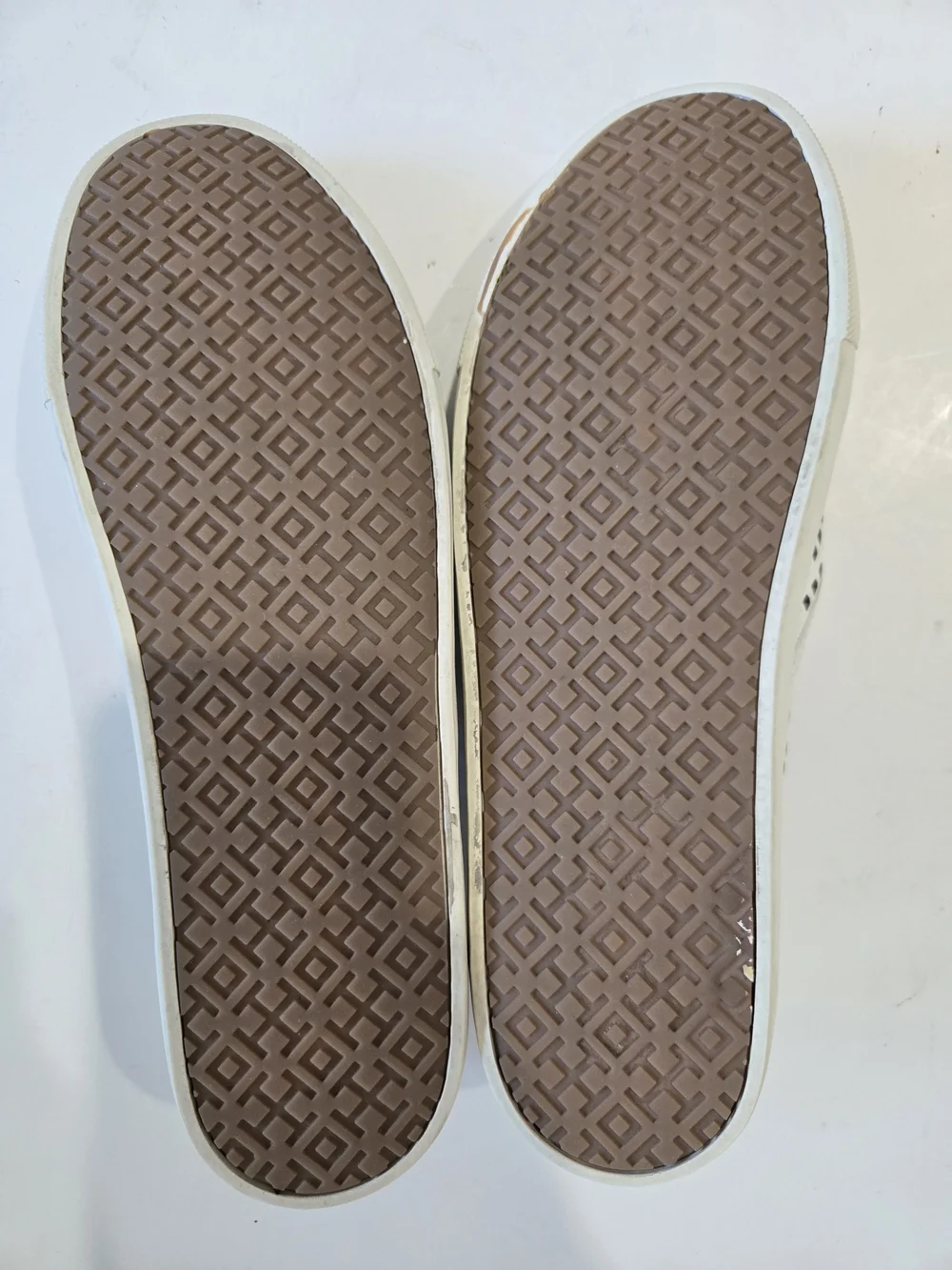 Tory Burch White Perforated Leather Slip-Ons with Brown Insole